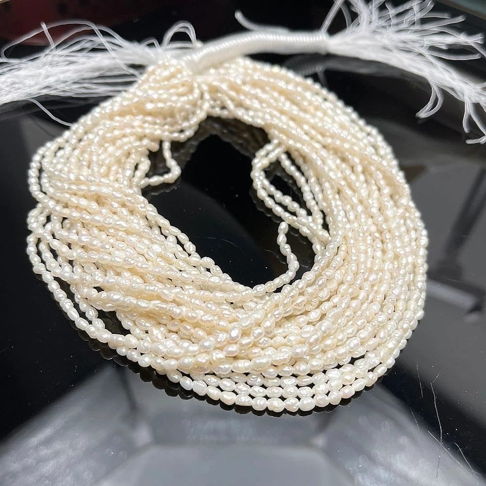 2 Stränge: 5–6 mm natürliche Süßwasser-Keshi-Perlen, 35,6 cm, lose Zuchtperlenstränge zur Schmuckherstellung, unregelmäßige kleine Samenperlen für selbstgemachte Halsketten und Armbänder