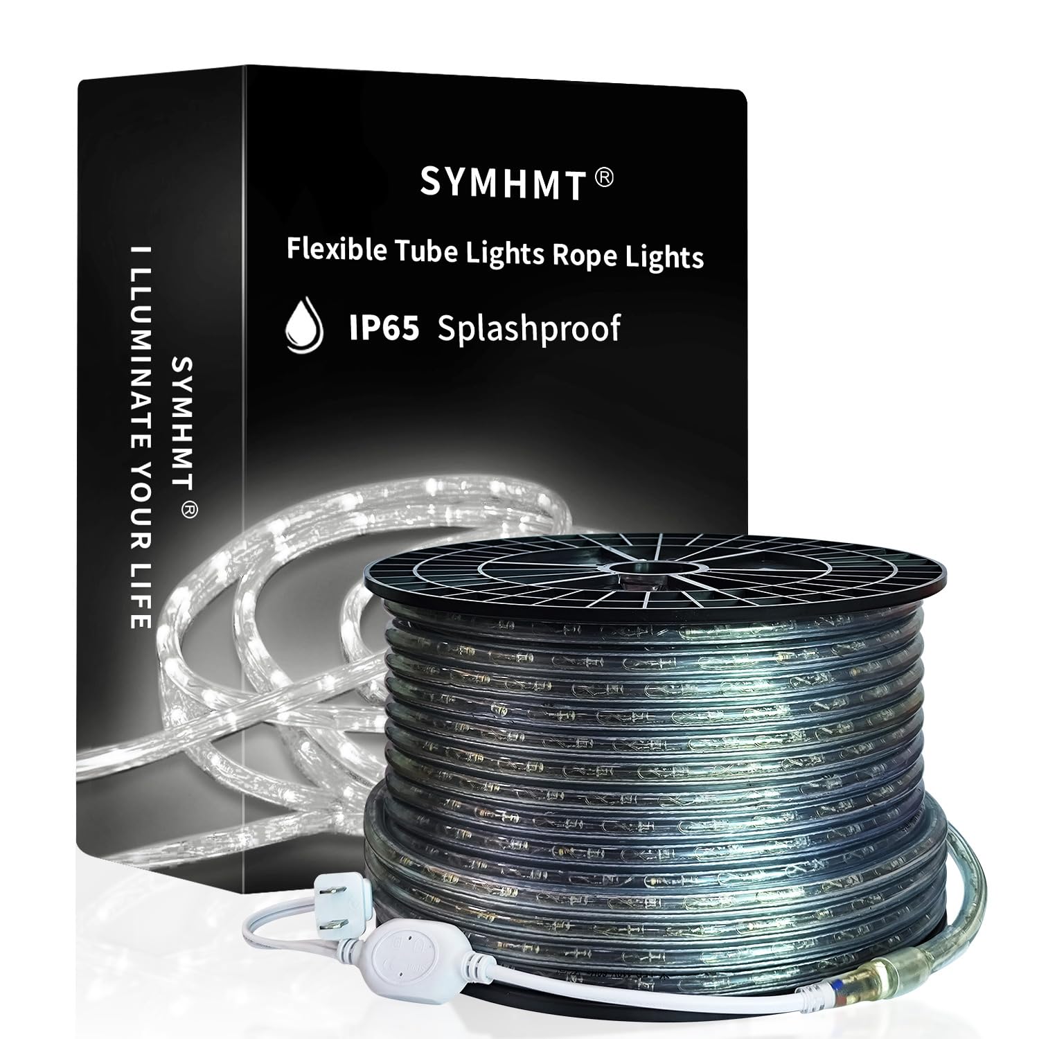 SYMHMT Tube Lights Strip AC 110-120V Rope Lights Flexible, Waterproof, 360°Full Illuminating LED Rope Light for Eaves, Garden, Patio, Pool, Bedroom, Indoor Outdoor Decoration (White, 98.4ft/30m)