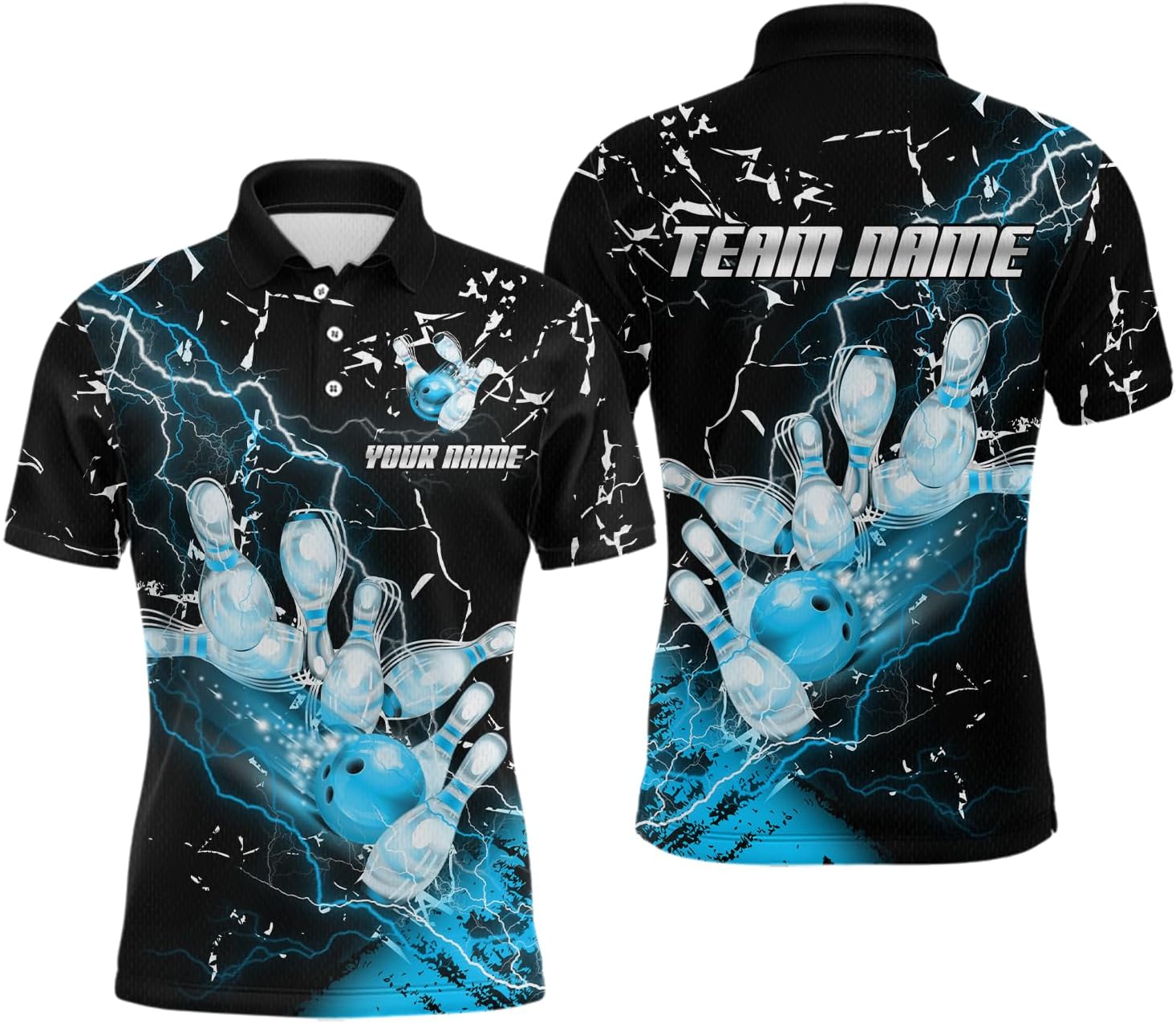 Custom Colorful Lightning Bowling Shirts for Men Women Team Bowling Jersey Bowling Polo & Quarter Zip Short Sleeve
