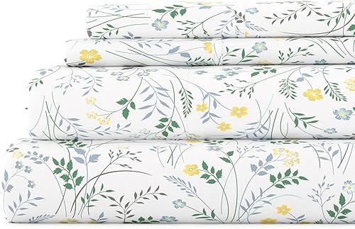 Miniatura 8 de Merit Linens Juego de sábanas transpirables de tamaño Queen con estampado floral de estilo hotelero, 4 piezas, con bolsillo profundo, sábanas