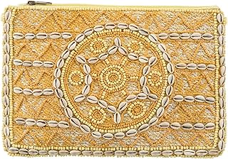 Alex Max Astris Cowrie Seashell Beaded Convertible Clutch Crossbody, Yellow