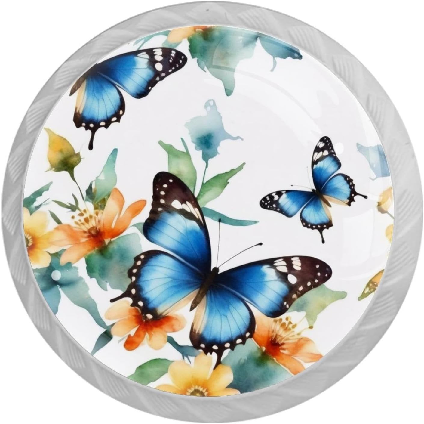NEWzone 4 Pack Dresser Drawer Knobs Blue Butterfly Floral Cabinet Knobs Crystal Glass Knobs Pulls Handles for Home Kitchen Cabinet Hardware Cupboard Door Dresser Wardrobe