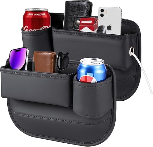 Paquete de 2 organizadores de asiento de automóvil, organizador de cuero para asiento de automóvil con soporte para tazas, accesorios de