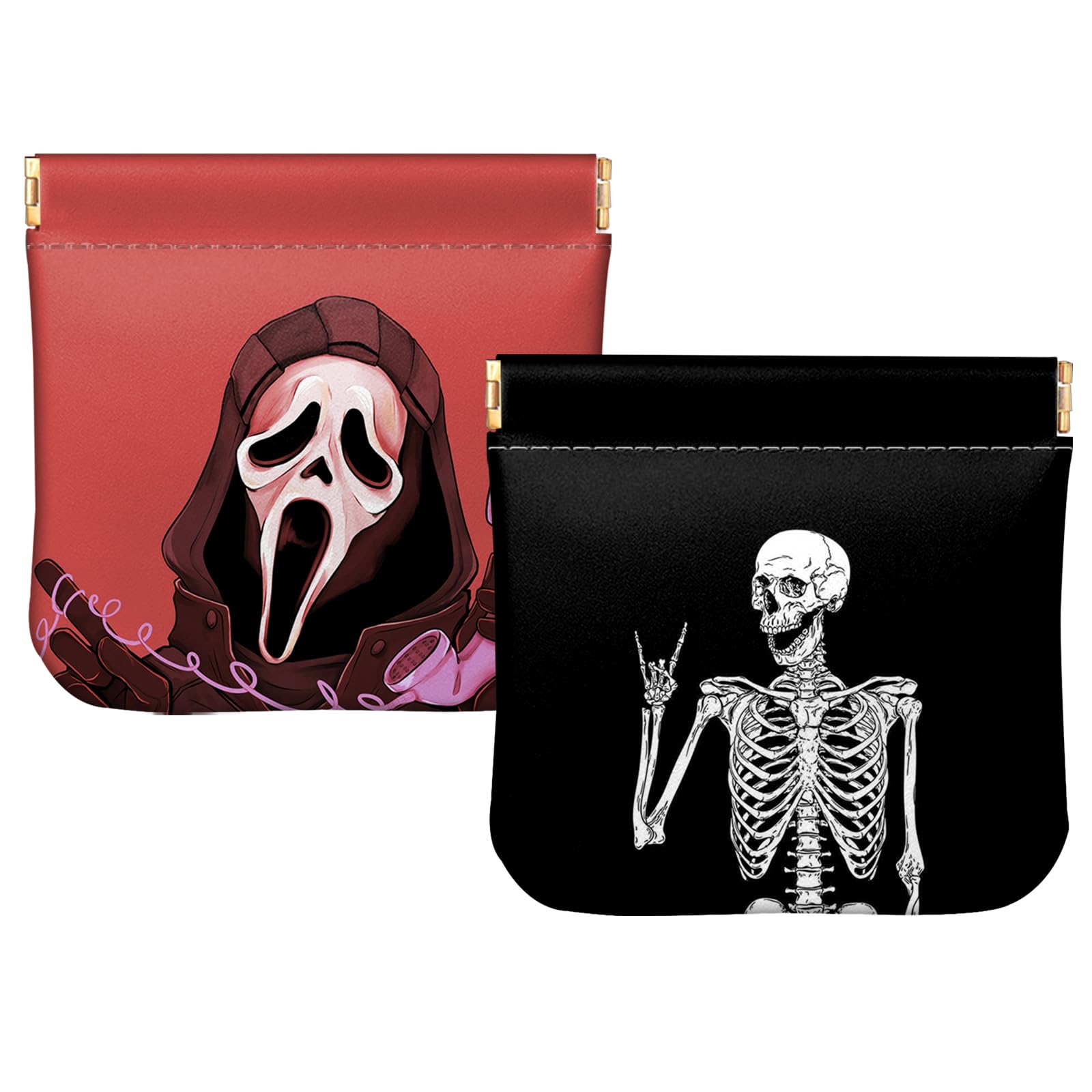 BHAHB2 PCS Small Squeeze Coin Purse Pouch Soft PU Leather Mini Wallet Change Bag Cute Aesthetic for Women Girls Men-Skull