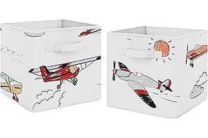 Sweet Jojo Designs Airplane Nursery Decor Fabric Storage Organizer