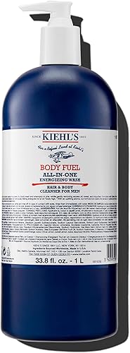 Kiehl's Body Fuel All-in-One Energizing Body Wash & Shampoo for Men, with Menthol, Caffeine, Vitamin E & Vitamin C, Gently Removes Excess Oil, Sweat & Impurities, for Men's Skin and Hair - 33.8 fl oz