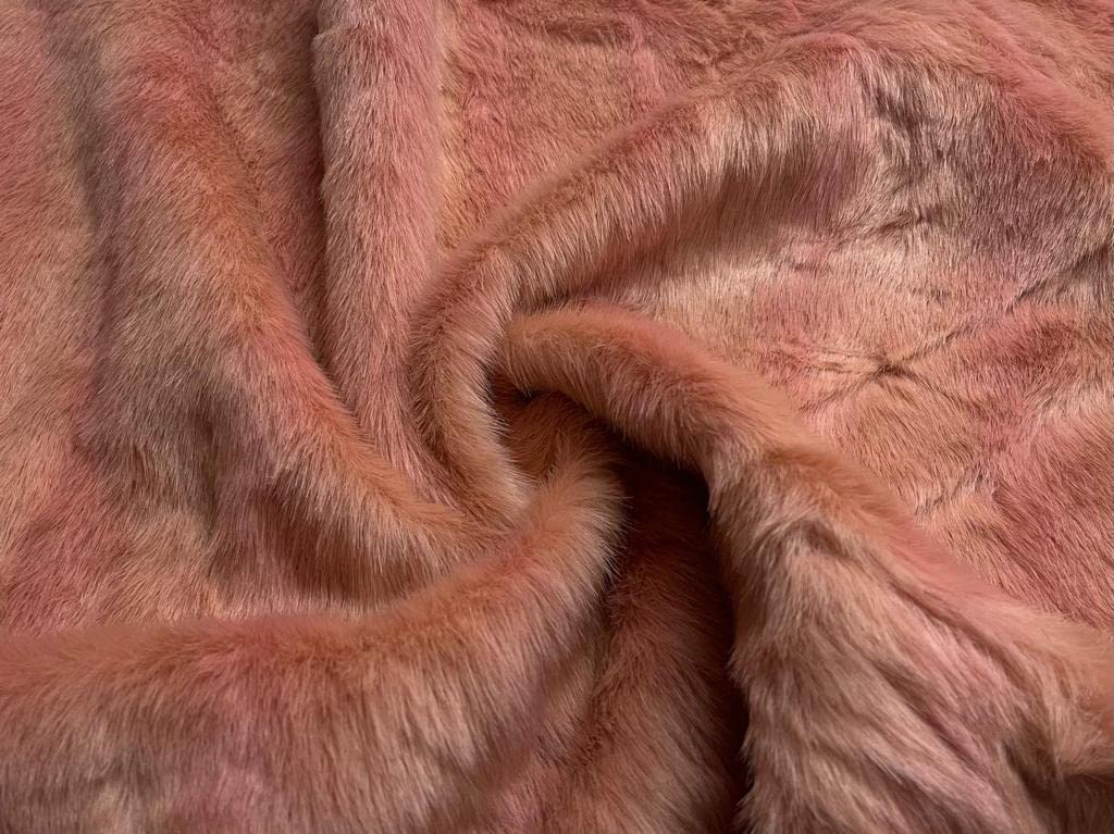 Super Luxury Faux Fur Fabric Material - Peach Stripe - 1/4MTR