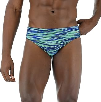 Men's Standard Durafast Elite Racer Brief Swimsuit, Blue/Green Fizzy, 36