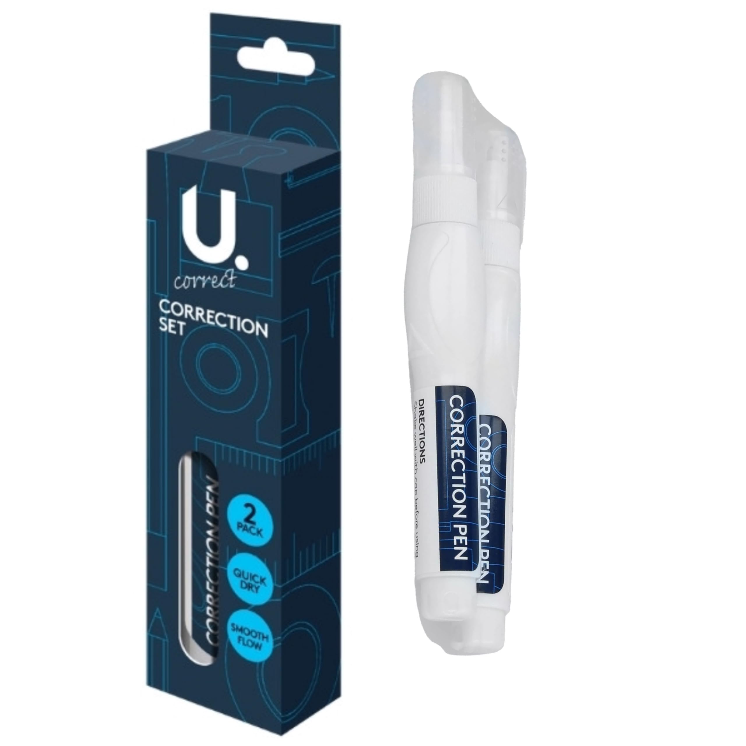 EDEN-ZONE Correction Pen Set, 2 Pack, Quick Dry, Smooth Flow, White, Error Sqeeze