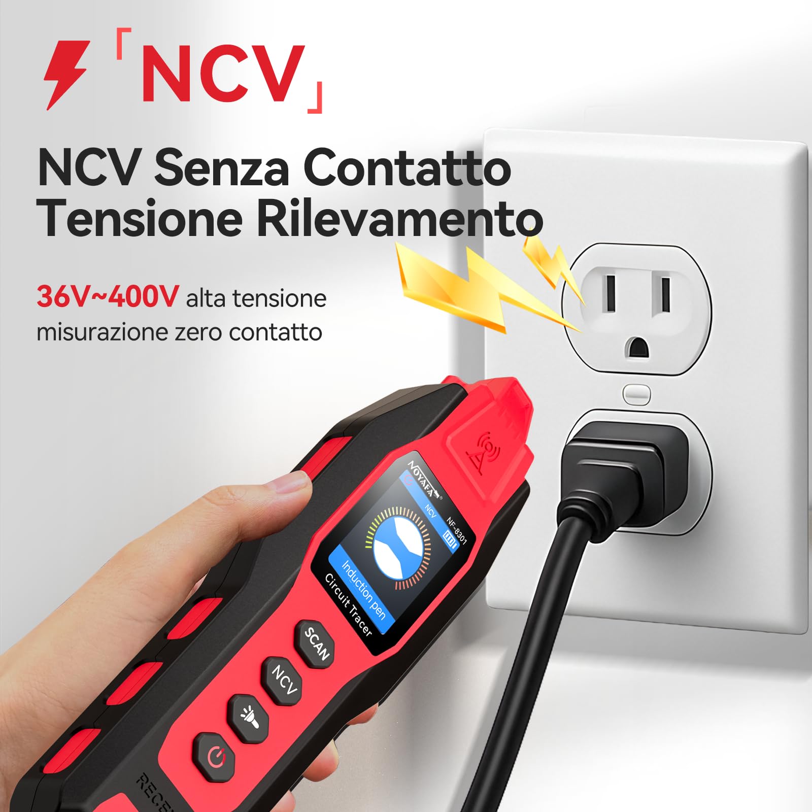 NOYAFA NF-8301 Rilevatore di Circuiti e Cercacavi, Localizzatore di Interruttori con Multimetro Digitale, Sensibilità 8 Livelli, Ricaricabile, per Cavi a Muro e Sotterranei
