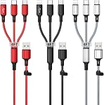 Multi Charging Cable 2Pack 6FT 3 in 1 Multi USB Charger Cable Nylon Braided Multiple USB Fast Charging Cord Adapter Data Sync Lightning and Type C Micro USB Port Connectors For All Cell Phones Tablets