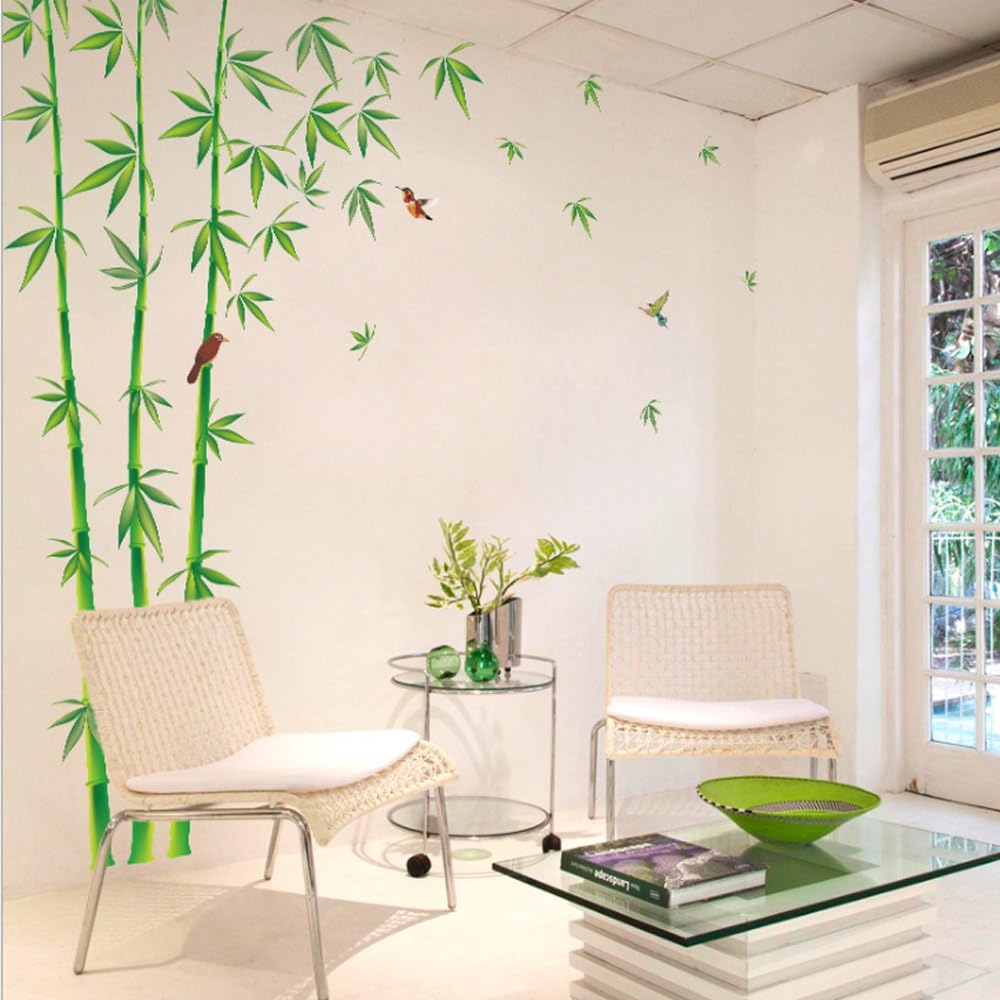 Amazon 新鮮な竹鳥緑の葉ウォールステッカー 簡潔 爽やか 貼ってはがせる 壁移し絵 ｄｉｙ壁紙 壁紙シール リビング 子供部屋 窓ガラス 店内の飾り トイレ お風呂 冷蔵庫 キッチン 天井 ウォールペーパー ウォールステッカー オンライン通販
