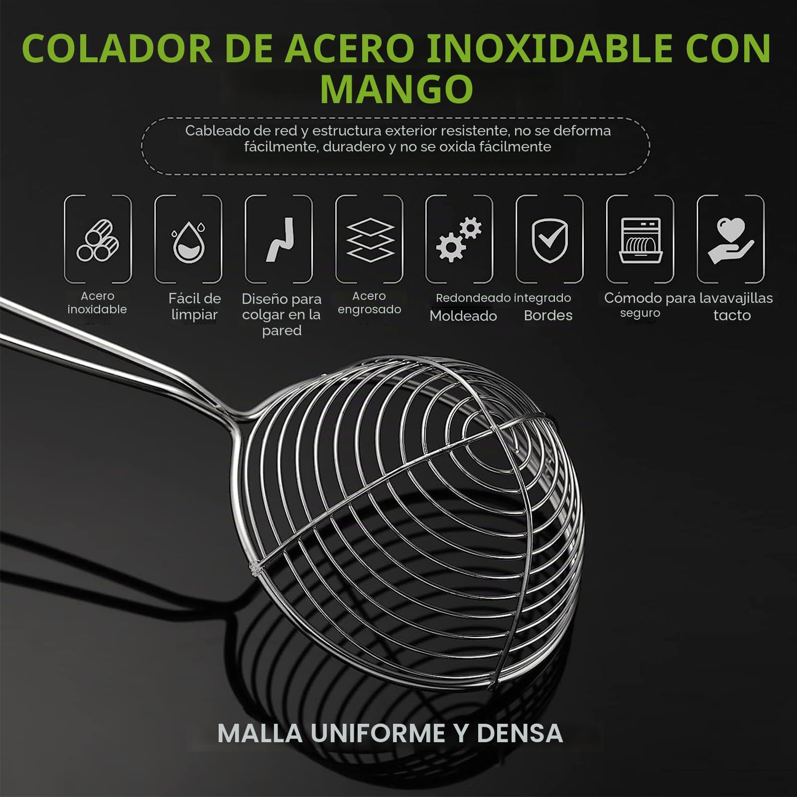 Juego de 3 Coladores de Acero Inoxidable Colador de Araña Cuchara de Malla | Fabricado con Cocina Cocina Pasta Ranurada Freír, ideal para uso diario y múltiples escenarios de aplicación