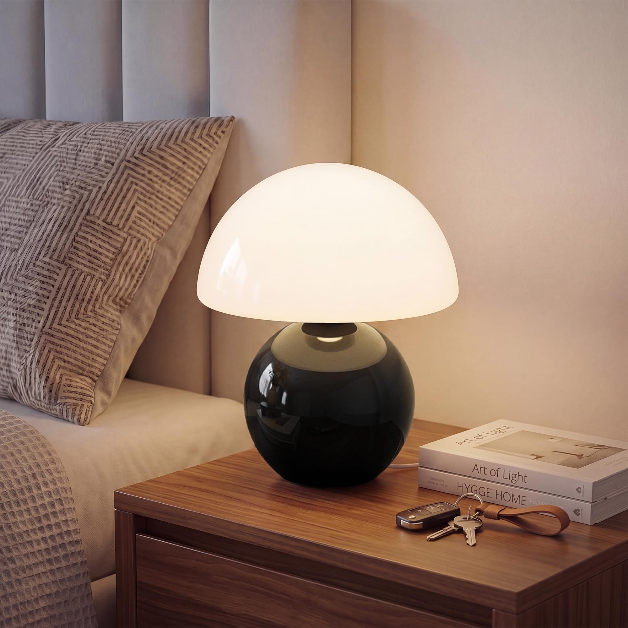 Dawnwake Mushroom Lamp Table Lamp for Bedroom, Desk Bedside Small Lamps for Living Room Night Stands, Mushroom Decor Cute Mini Modern Mid Century Lamps(Black)