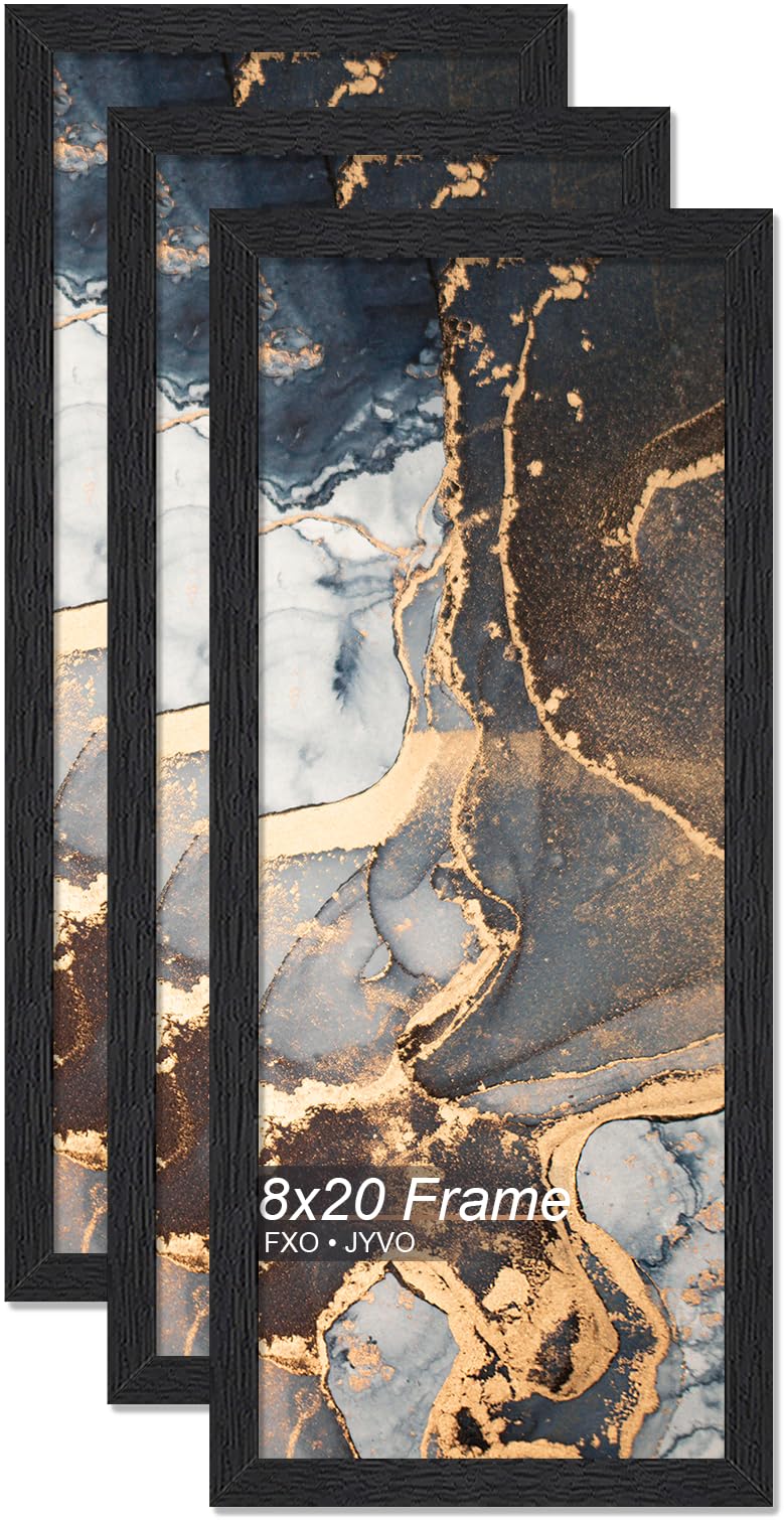 Fxojyvo Engineered Wood 8x20 Picture Frame Set of 3, Black Frame for 8 x 20 Inch Picture Poster Photo, Light Weight 8 by 20 Frame with Wood-grain for Wall - 3 Pack/Black/8"x20" โ image 1