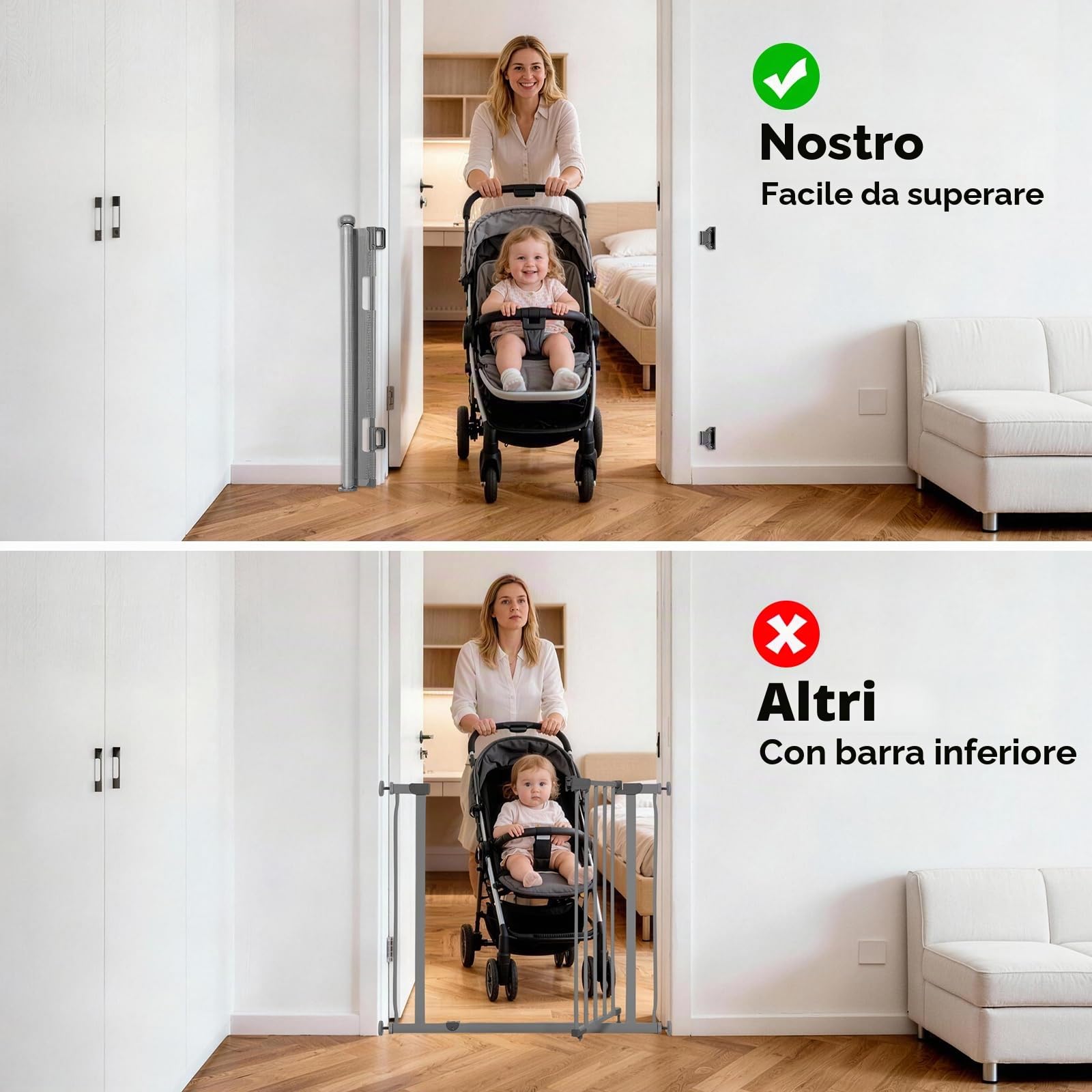 Cancelletto per Bambini Estensibile, 0-140 cm Cancello di Sicurezza Retrattile per Bambini e Animali Domestici per Scale e Corridoi Interni ed Esterni (Grigio)