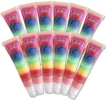 VeniCare Shiny Clear tasty Lip Gloss Vitamin E,Rose Hip OilRainbows Sugar Crystal Moisturizing for Lip Care and Dry Lips 12 Pack