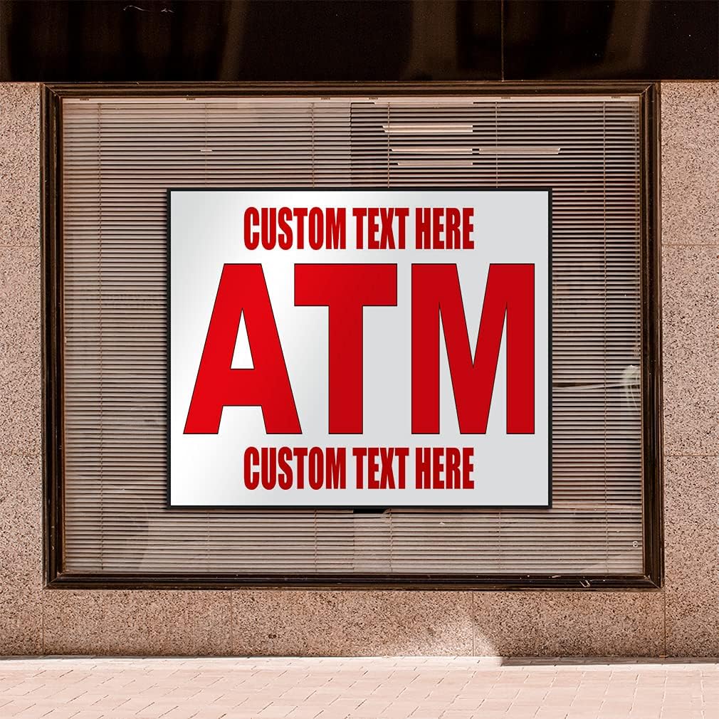 Custom Decal Stickers Multiple Sizes ATM Red Outdoor Advertising Printing Industrial Vinyl Safety Sign Label Atm's Personalized Text Here 24x18Inches