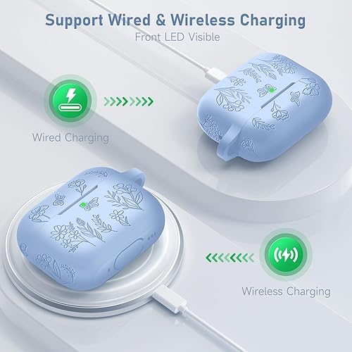 Miniatura 5 de Funda con grabado de flores compatible con AirPods Pro (202320222019, 21era), funda protectora de silicona para AirPods Pro de 2 generación con