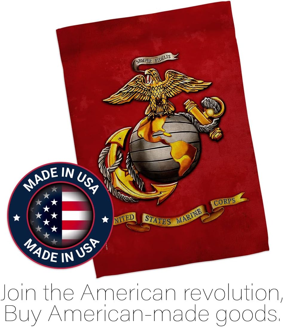 US Marine Corps Garden Flag - Set with Stand Armed Forces USMC Semper Fi United State American Military Veteran Retire Official - House Banner Small Yard Gift Double-Sided Made In USA 13 X 18.5