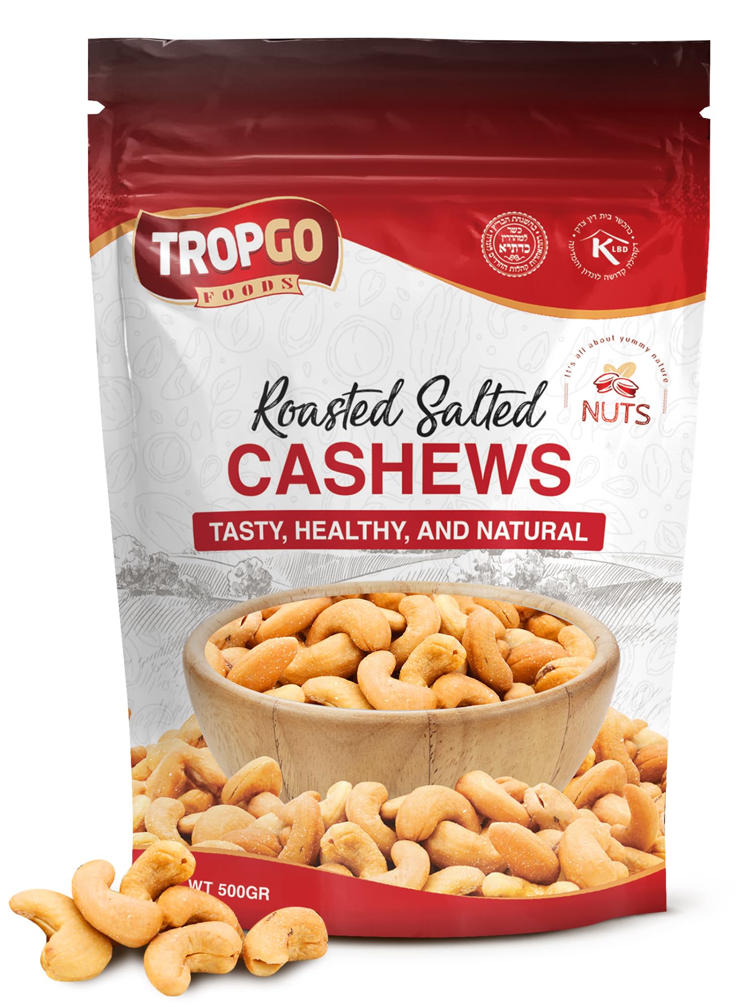 Roasted Cashew Nuts 500g - Packed Fresh, Lightly Salted Cashews with Fibre, Protein and Minerals, Perfect for Snacking - Kosher Approved Cashews - Bulk Buy Nuts