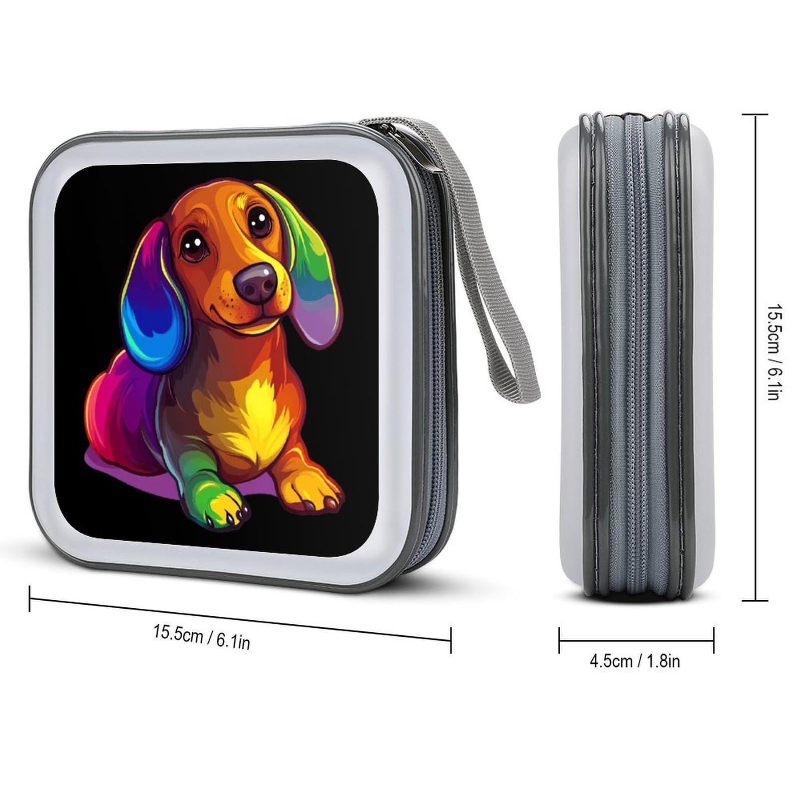 Colorful Dachshund CD Case Plastic DVD Case Holder Wallet Disc Storage Organizer for Car Travel