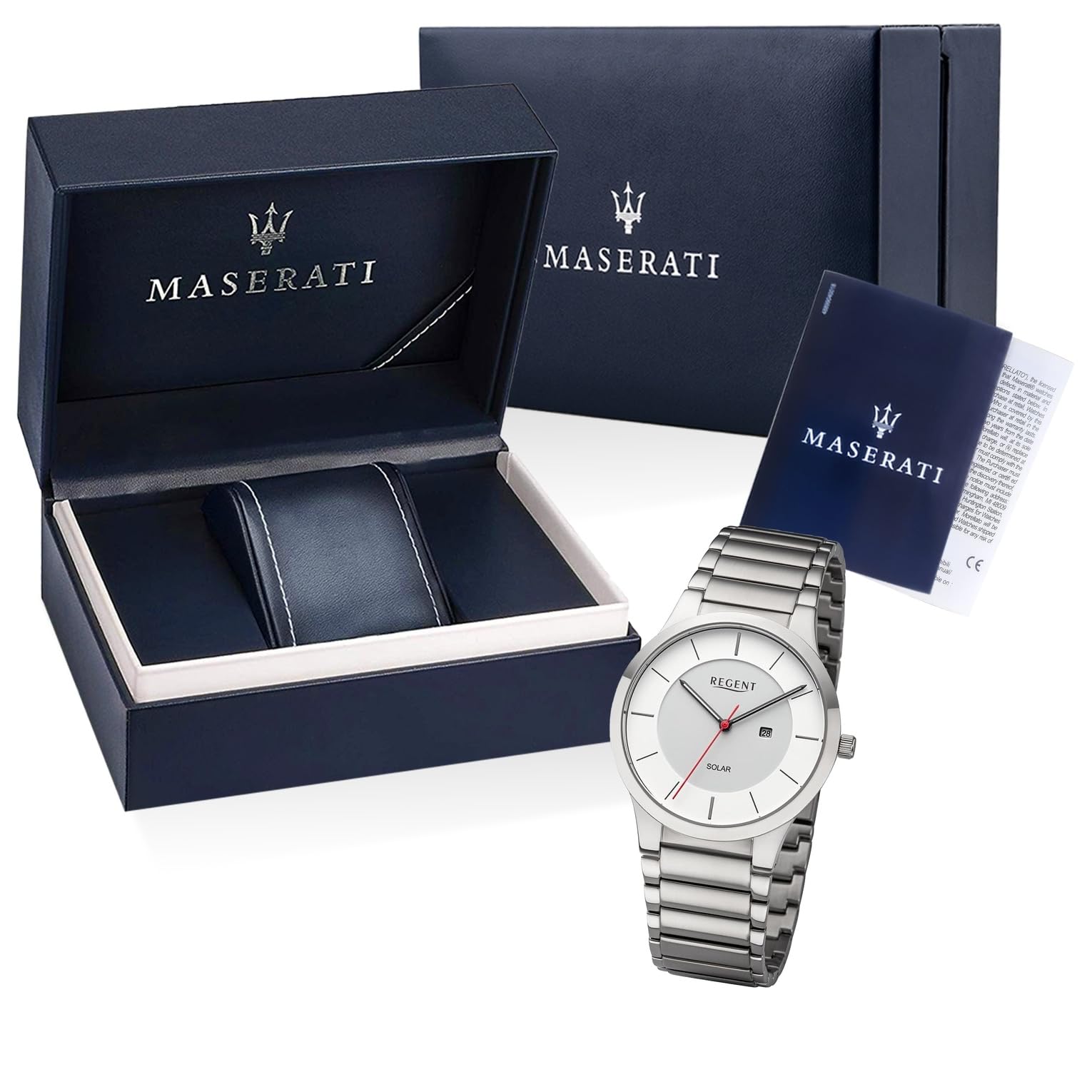 Zegarek solarny męski pasek metalowy Ø 39 mm deszcz BA-725 biały