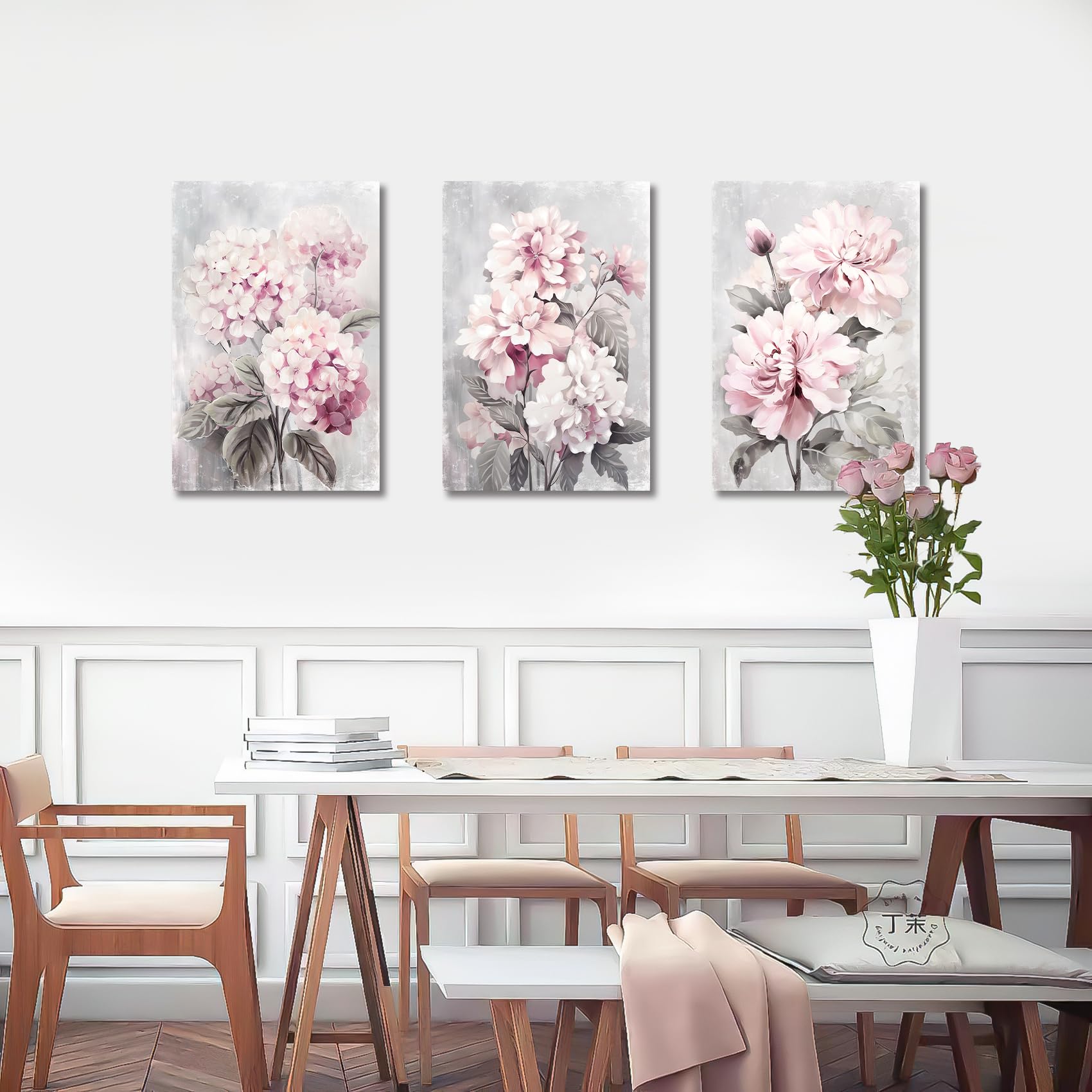 3 Pcs Wooden Framed Canvas Wall Art Set Bohemian Sage Green Canvas Prints Poster Geometric Line Beige Green Pictures for Living Room Bedroom Dinning Room Hallway Stairs Wall Decor 30x40cm x3pcs — view 333