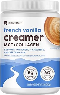 Keto Coffee Creamer Powder French Vanilla — Keto-Friendly, Non-Dairy & Low Sugar Creamer. Made with Grass-fed Collagen Protein Powder, MCT Oil & Monk Fruit. Soy & Gluten Free (7.1 OZ)