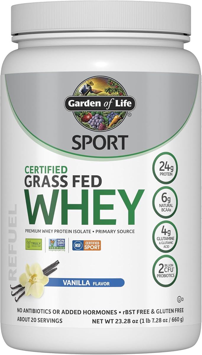 SPORT Whey Protein Powder Vanilla, Premium Grass Fed Whey Protein Isolate plus Probiotics for Immune System Health, 24g Protein, Non GMO, Gluten Free, Cold Processed - 20 Servings | 24g Whey Protein Isolate for Women & Men with Probiotics & Glutamine, Non-GMO, Gluten-Free, Cold-Processed