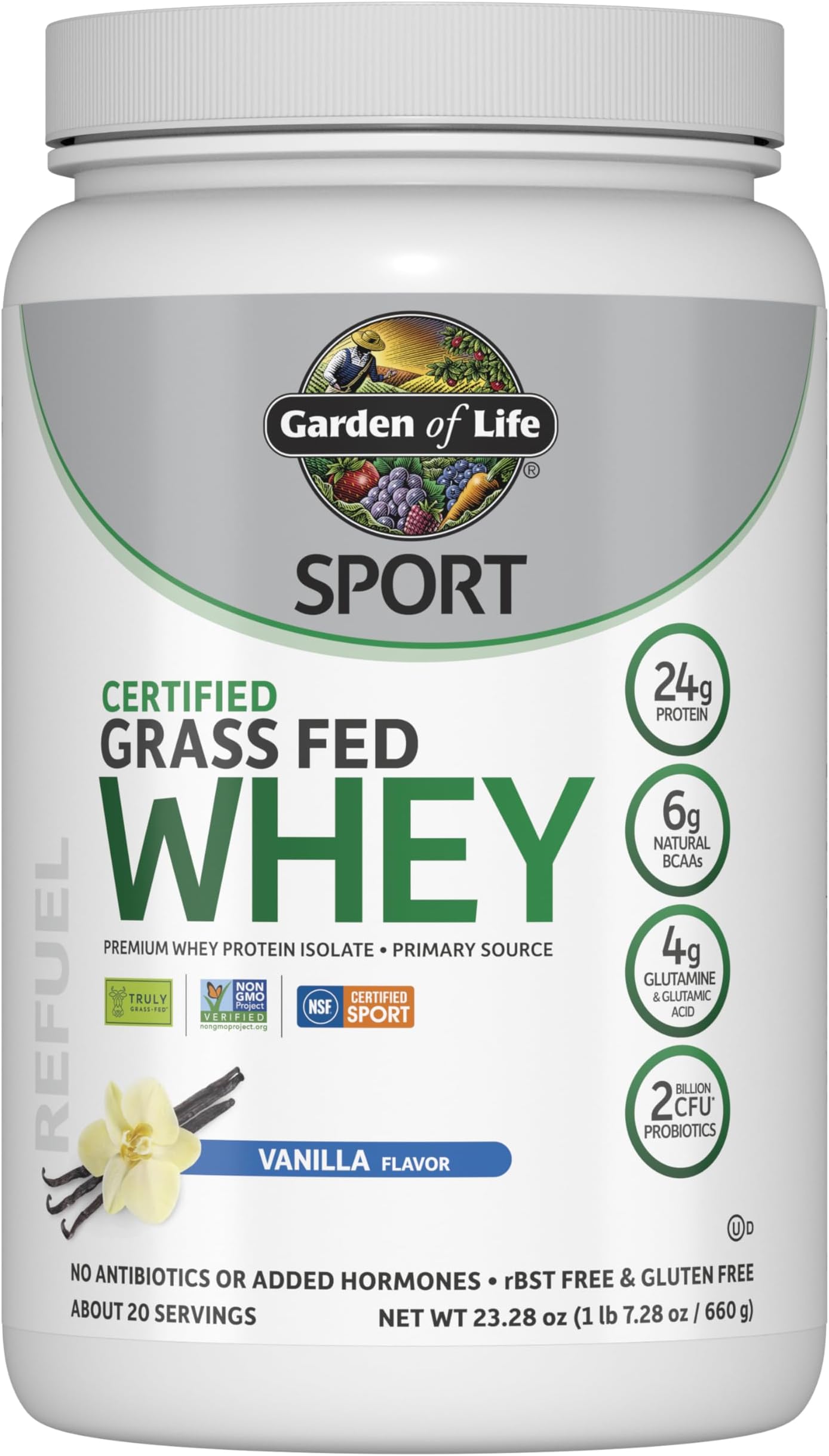 Vanilla: Sport Certified Grass Fed Clean Whey Protein Isolate, Vanilla, 23Oz (1Lb 7Oz 652G) Powder