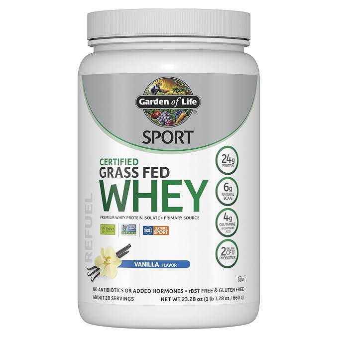 Garden Of Life Vanilla: Sport Certified Grass Fed Clean Whey Protein Isolate, Vanilla, 23Oz (1Lb 7Oz 652G) Powder