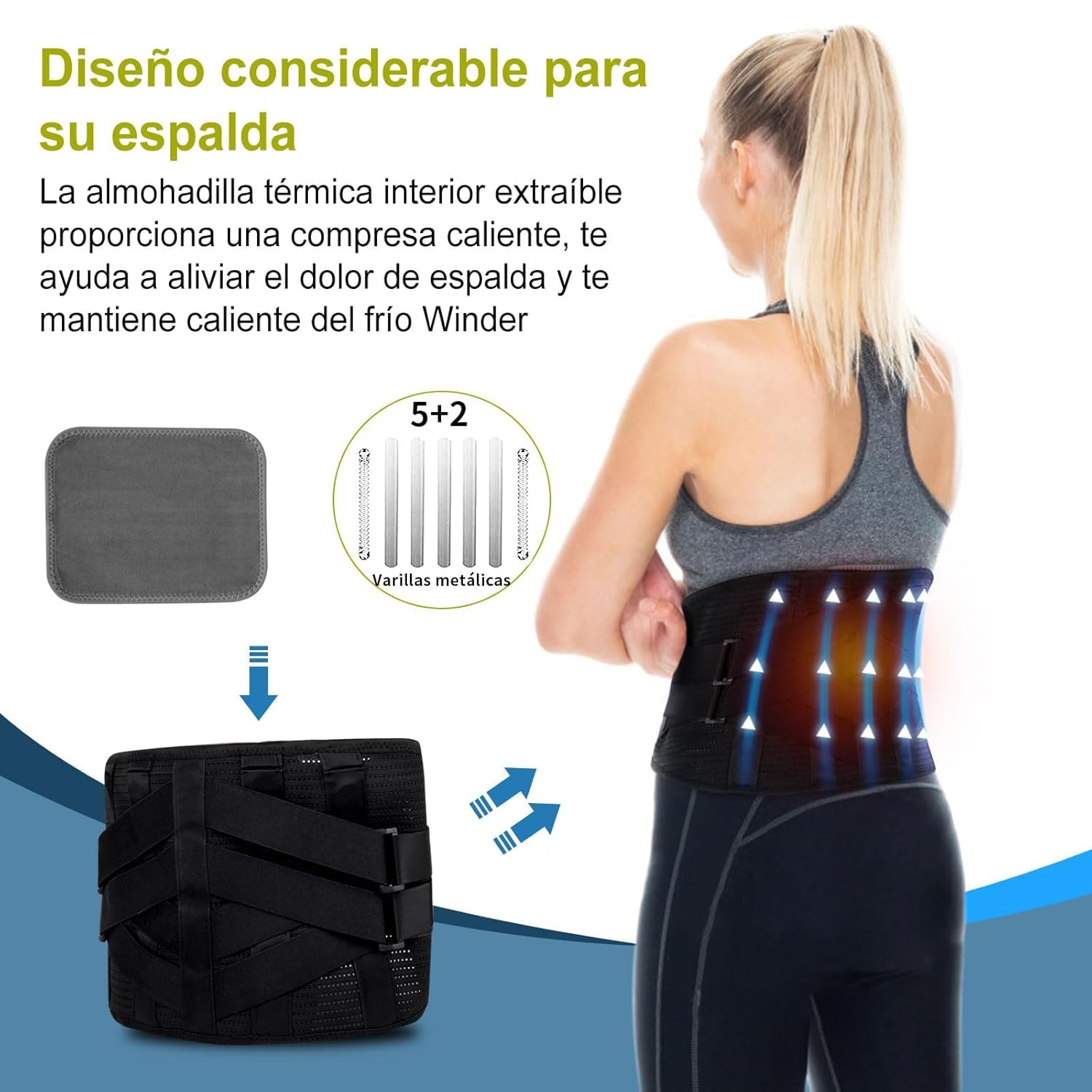 HONGJING Cinturón de apoyo trasero con calor para el dolor lumbar, espalda recargable Bace para hernia de disco, ciática, funciona para hombres o mujeres (XL)