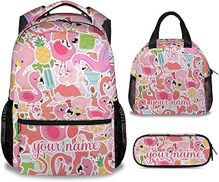 CUNEXTTIME Custom Flamingo Backpack with Lunch Box, Set of 3 School Backpacks Matching Combo for Girls Boys, Cute Pink Bookbag and Pencil Case Bundle