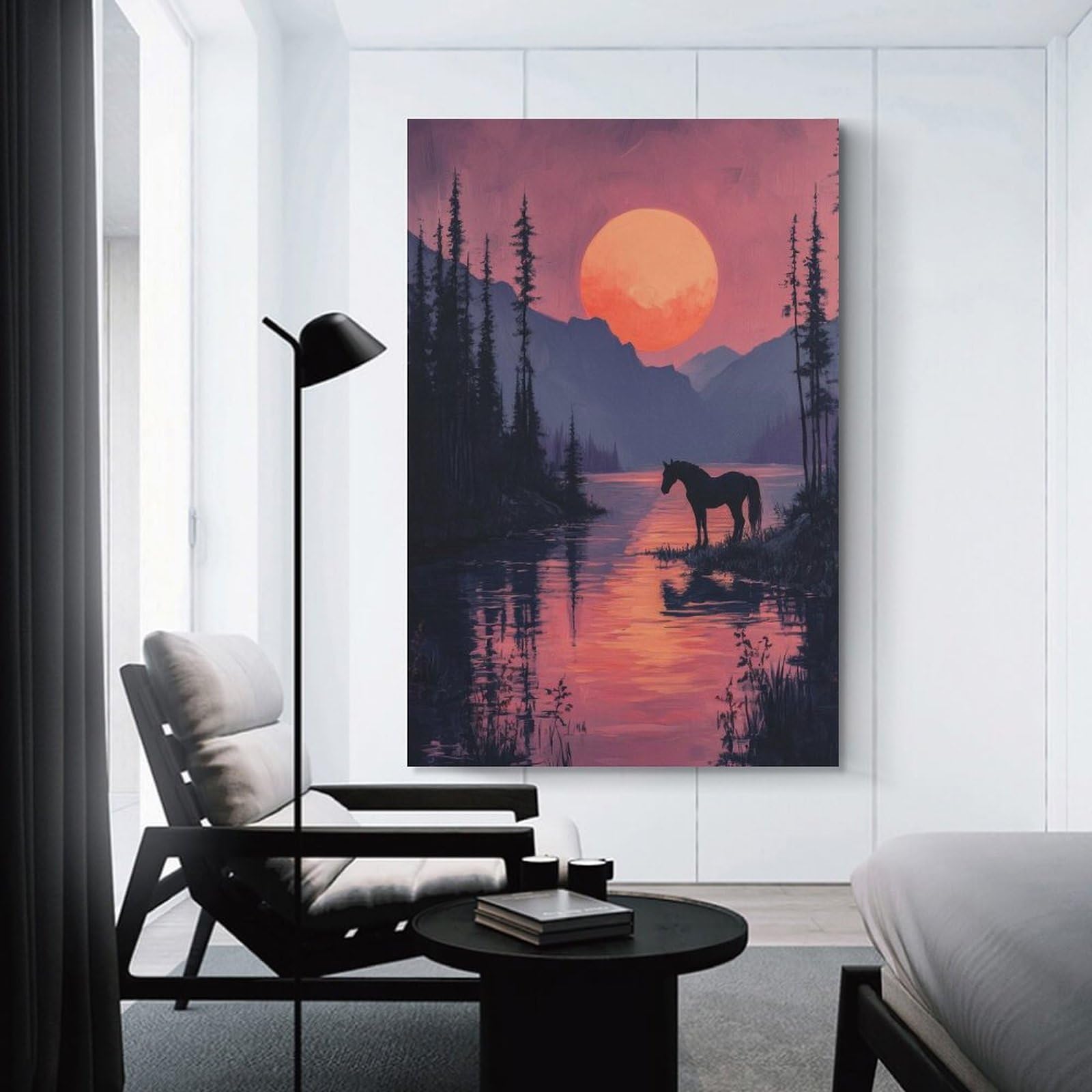 Junmoney Canvas Wall Picture Silhouette Horse Sunset, 20x30inch(50x75cm), for Sofa Walls, Lounge Or Home Corners, Canvas Styling for A Polished Room Look