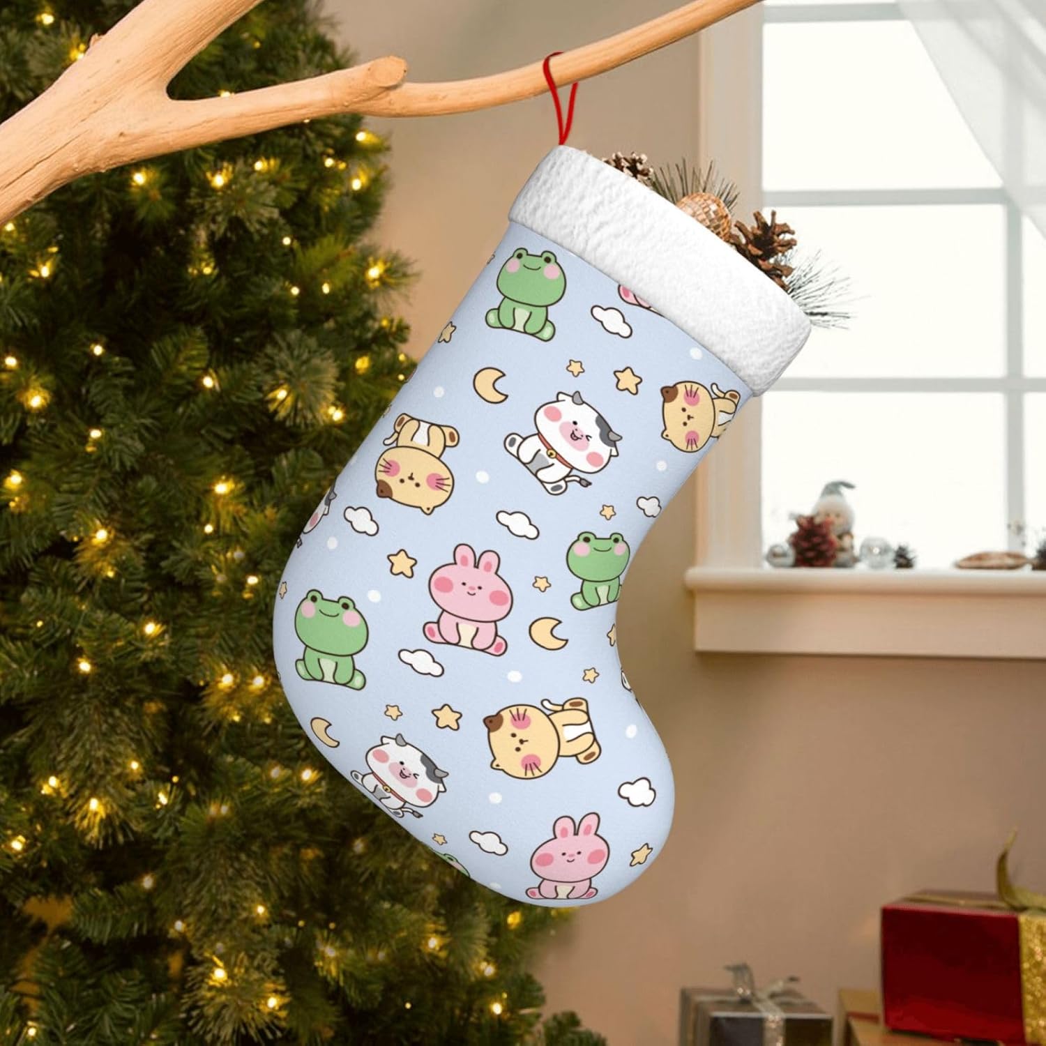 Mint Green Bat Silhouette Christmas Stocking with Plush Cuff