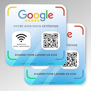 Plaque NFC et QR Code pour Avis Google - 12x12cm - Améliorez votre visibilité sur Google - Pour enseignes et restaurants (Google-x2)
