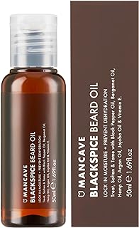 ManCave Huile Barbe Blackspice 50ml Huile Barbe Hommes d’Argon, Bergamote et Chanvre, 99% naturel, Favorise Pousse Barbe et la Densité de la barbe, Vegan