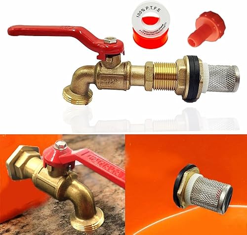 Kit de espita de barril de lluvia, grifos de latón para exteriores, espita de agua, incluye filtro, montaje de mamparo y arandelas, para barril de