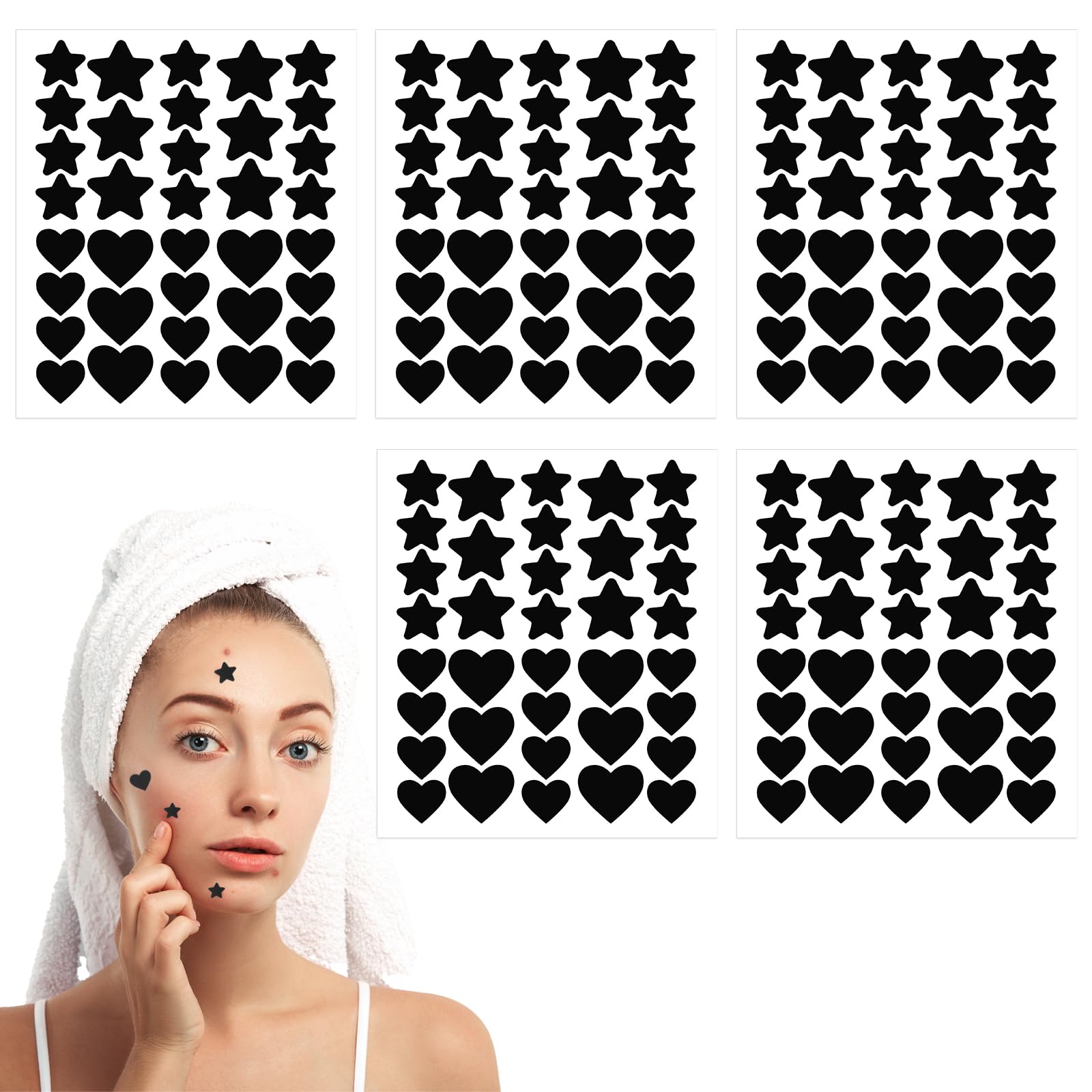 Face Pimple Patches 180 Pcs Acne Pimple Patch Black Star Covers Heart Shaped Hydrocolloid Pad Pore Cleaning Strips