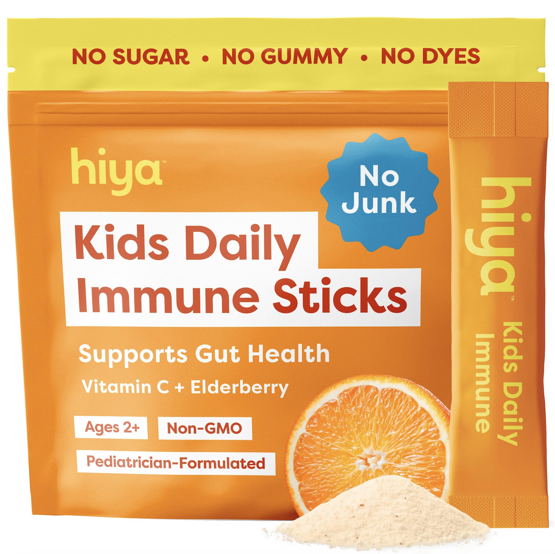 HIYA Kids Daily Immune Support, Vitamin C & Elderberry, Orange, 20 Sticks