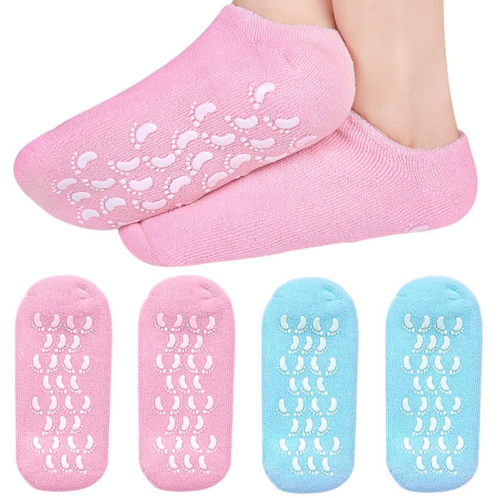 SEFLICA® Moisturizing Silicone Gel Socks for Women and Men gel socks for dry cracked feet crack heel repair socks foot moisturizer socks Spa Gel Socks Natural Oil and Vitamin 【Pink】 【1 Pair】