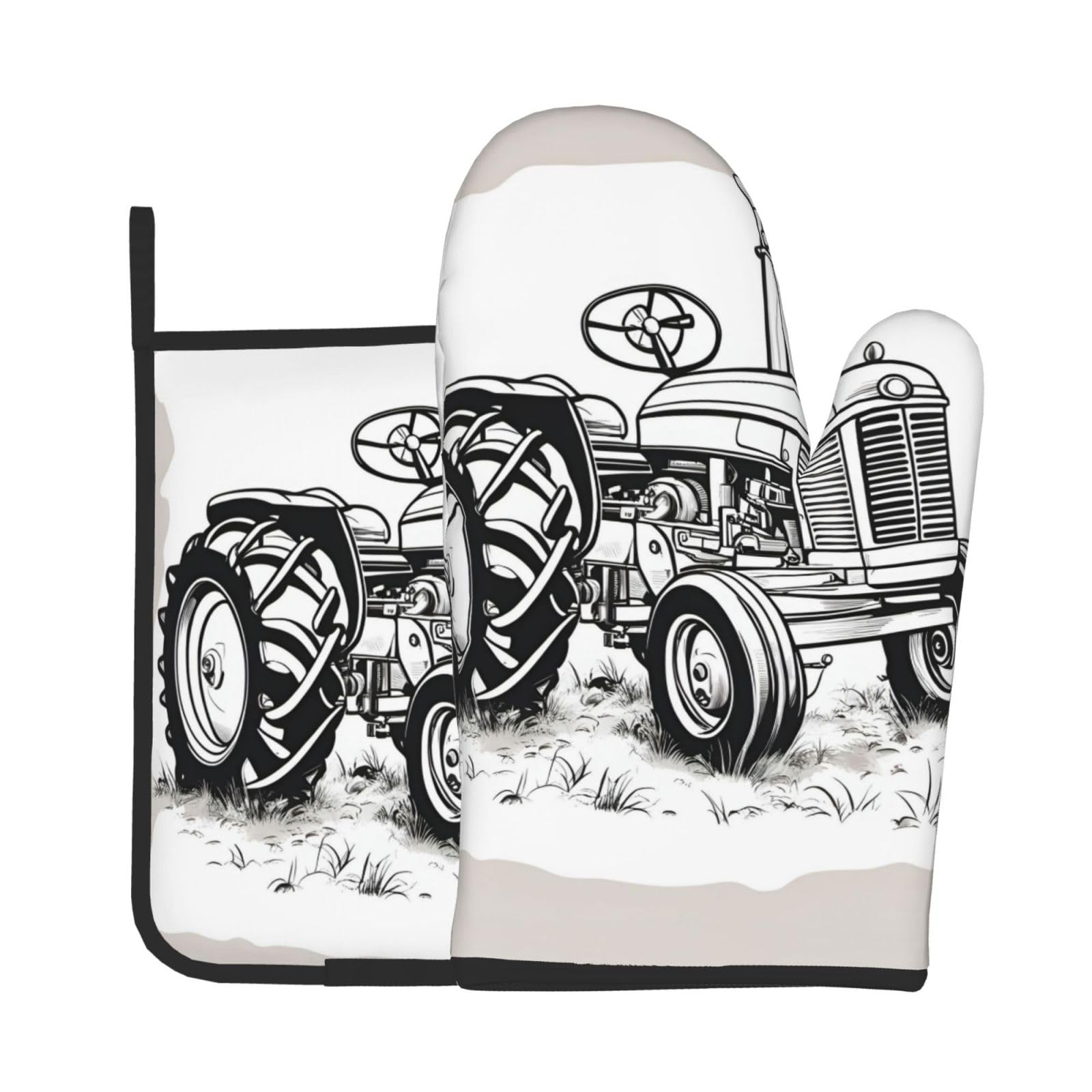 Cartoon Tractor Kitchen Baking Two-Piece Set,Multipurpose Oven Gloves,Used for Barbecue Kitchen Baking
