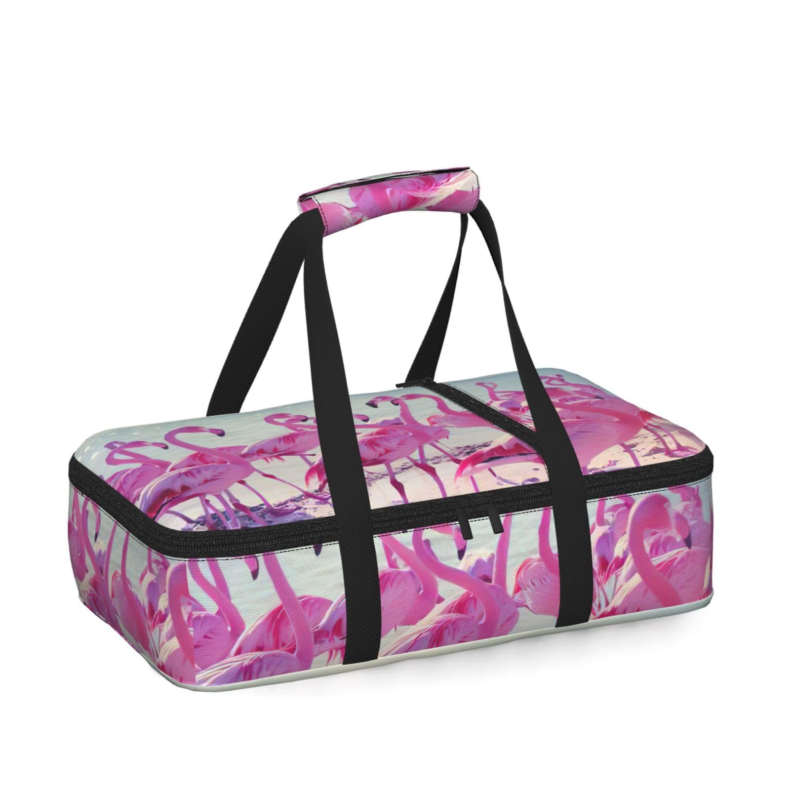 Flock Of Pink Flamingos On The Beach Print Insulated Thermal Food Storage Bag Daily Reusable Picnic Tote Lunch Box Home