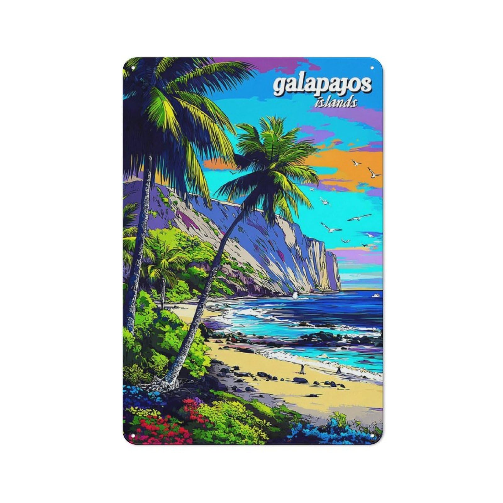 Junmoney Galapagos Islands Tropical Paradise -1 Metal Sign 30X20cm, Vintage Bar Wall Plaque For Diner, Restaurant, Shed Or Kitchen