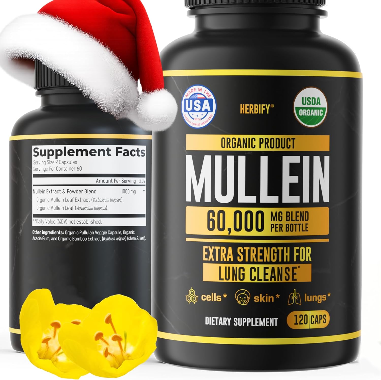 ERBIFY Mullein Capsules - Lung Cleanse - Leaf Extract - Powerful Mullein for Immune Support, Detox & Respiratory Support - Made in USA