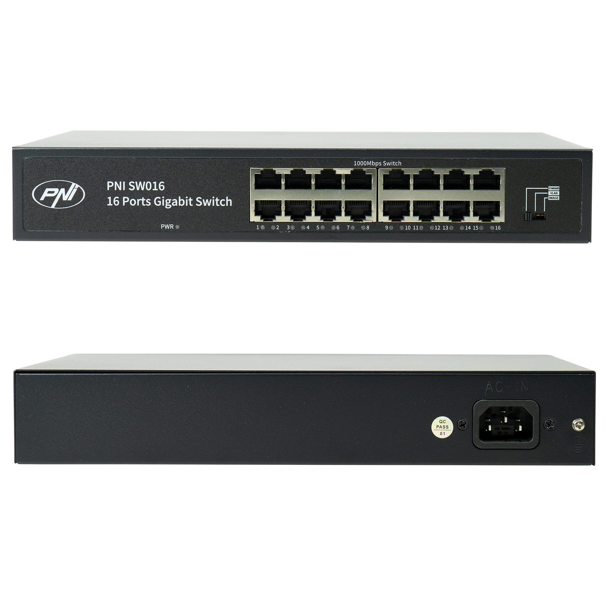 Switch PNI SW016, 16 x 10/100/1000 Mbps, Gigabit, custodia in metallo