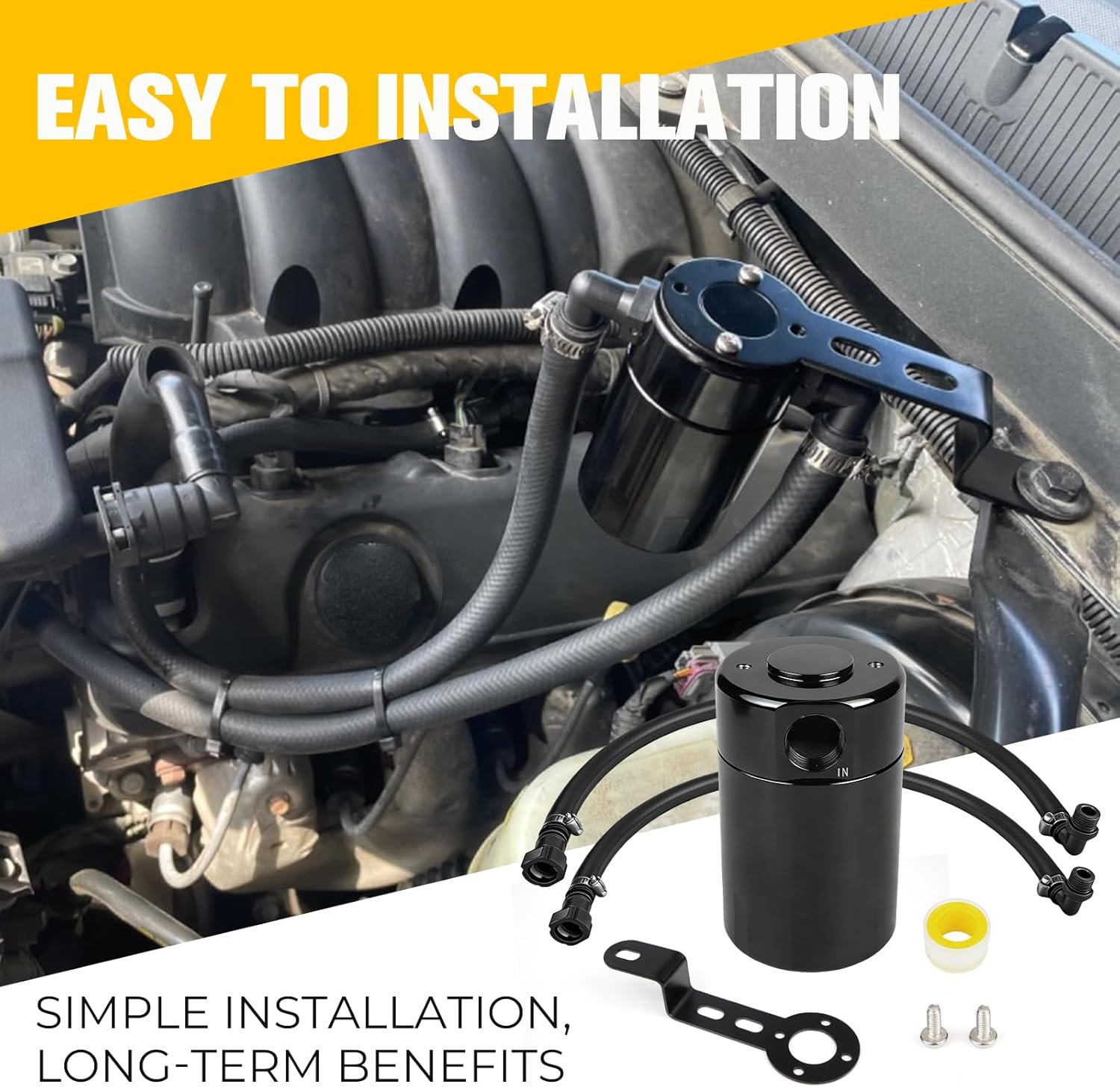 Aluminum Oil Catch Can 2014-2018 Compatible With Gmc Chevy Cadillac Sierra 1500 Silverado 1500 Suburban Yukon Escalade 5.3L 6.2L 3oz Oil Separator With Fuel Line