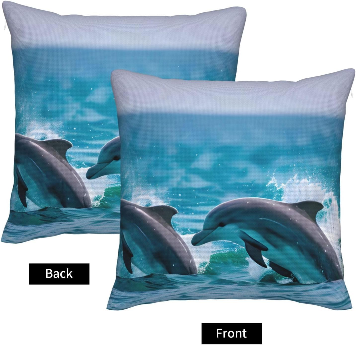 Dolphins in The sea Imitation Linen Pillowcase -2 Sets, Fashionable Home Decoration, Used for Sofas, Gardens, beds