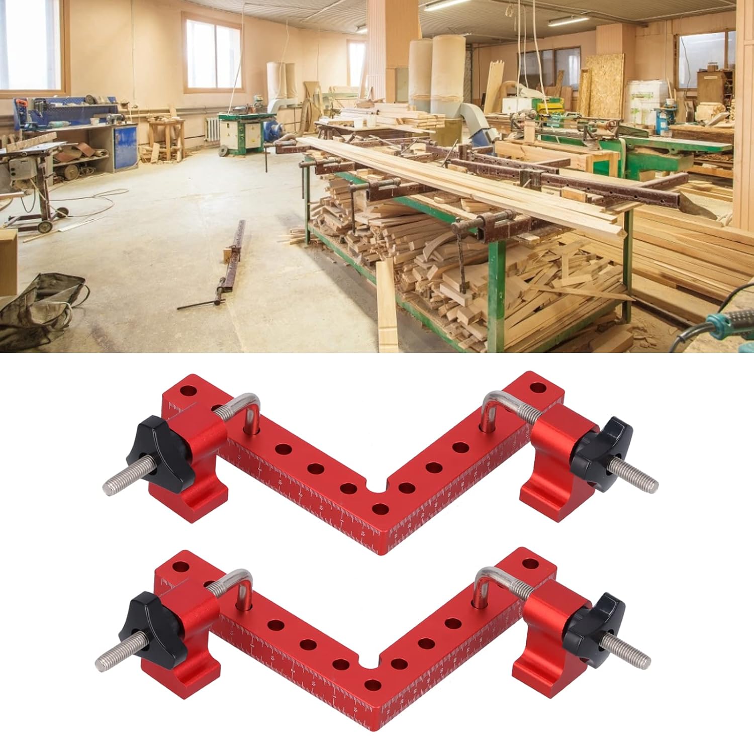 Woodworking Positioning Square Clamp, 90° Right Angle Fixture Aluminum Alloy, Metric Imperial Reading, Red, A Type, for Woodworking Tools, Fixing Positioning, Measurement (140mm)